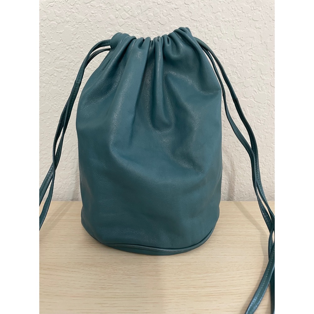 Bottega Veneta Teal Leather Drawstring Bucket Crossbody Bag Made in Italy - Picture 2 of 10